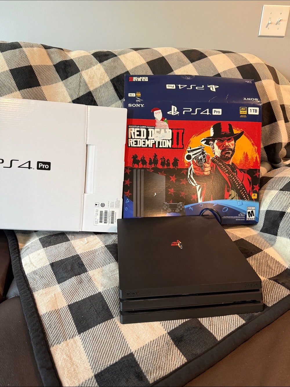 Sony PS4 Pro Console - Black with Blue Controllers